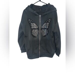 SHEIN Gray Hoodie with Butterfly Design size L